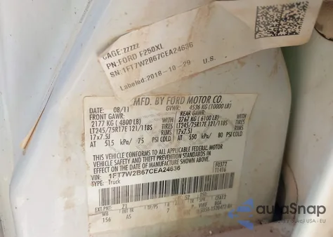 2012 Ford F-250 Xl z USA, uszkodzony, nr VIN 1FT7W2B67CEA24636